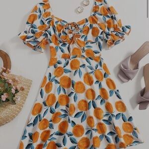 SHEIN Orange and Blue Floral Mini Dress